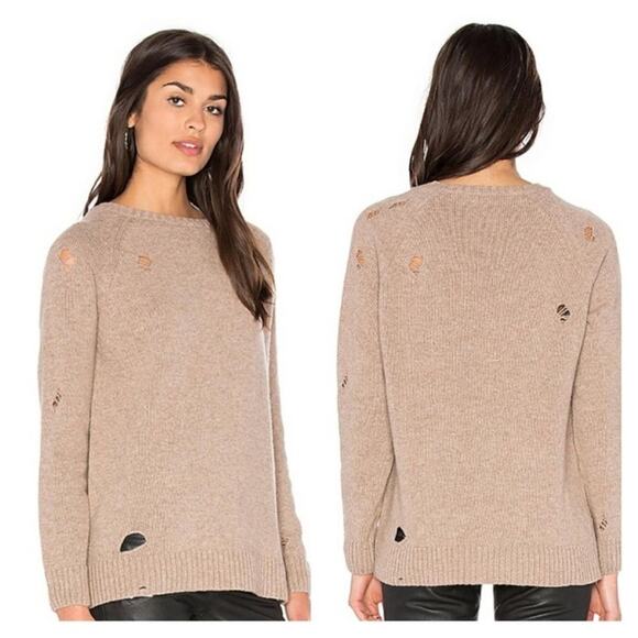 Anine Bing Wool Sweater Distressed Taupe Neutral Minimalist Fall Winter Medium - Picture 4 of 14